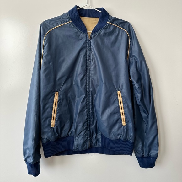 Vintage 80s Pro Am Blue and Tan Track Jacket size Medium - Picture 2 of 9